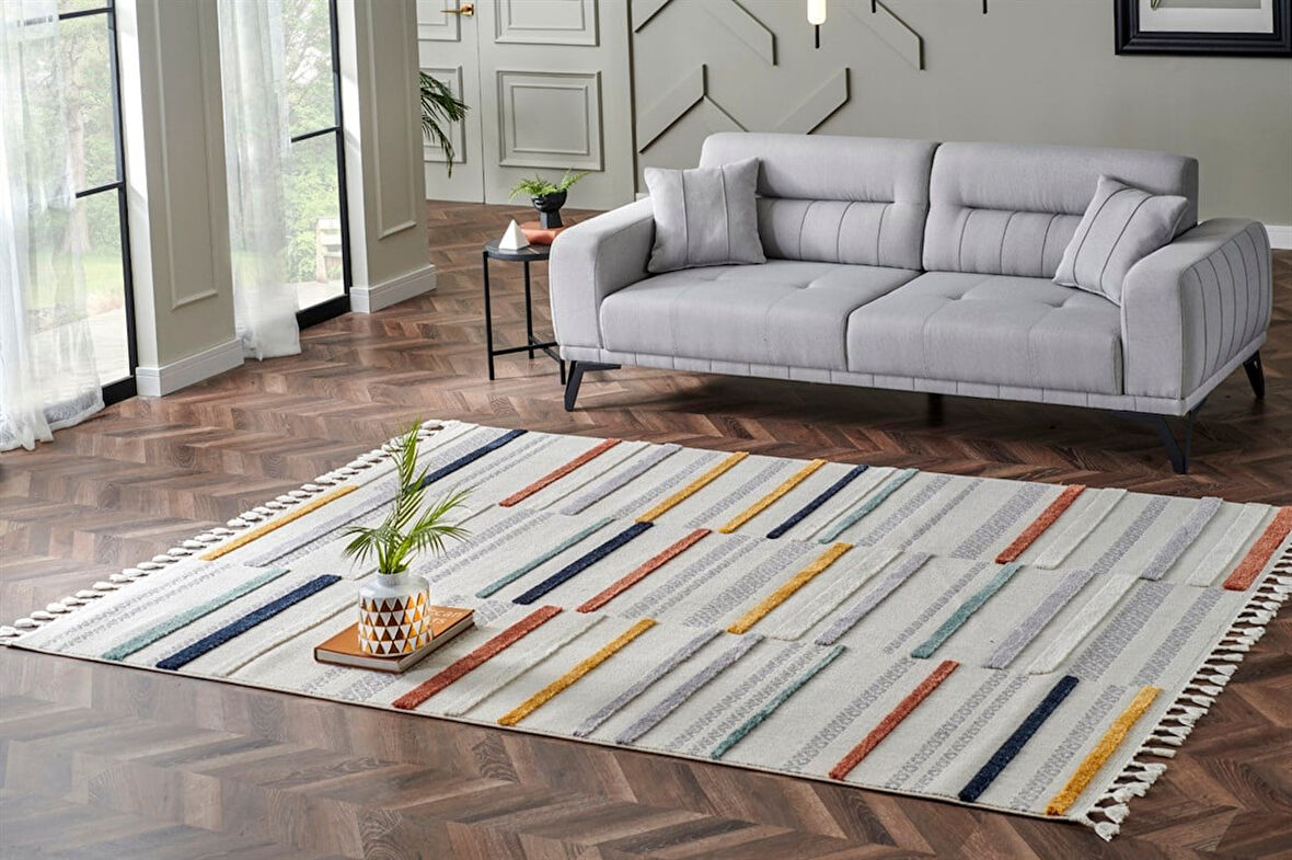 Terazzo Koleksiyonu Hav Toz Vermez Etnik Modern Desenli Yumuşak Halı TRZ01 Renkli