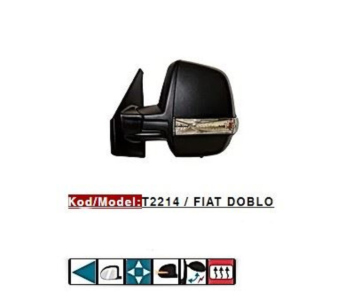 Fiat Dis Dikiz Aynası Sol Cift Camlı Elektrikli Rezistanslı Desenli Kapak Otomatık Katlanır Doblo III Pra - Tursan T2214