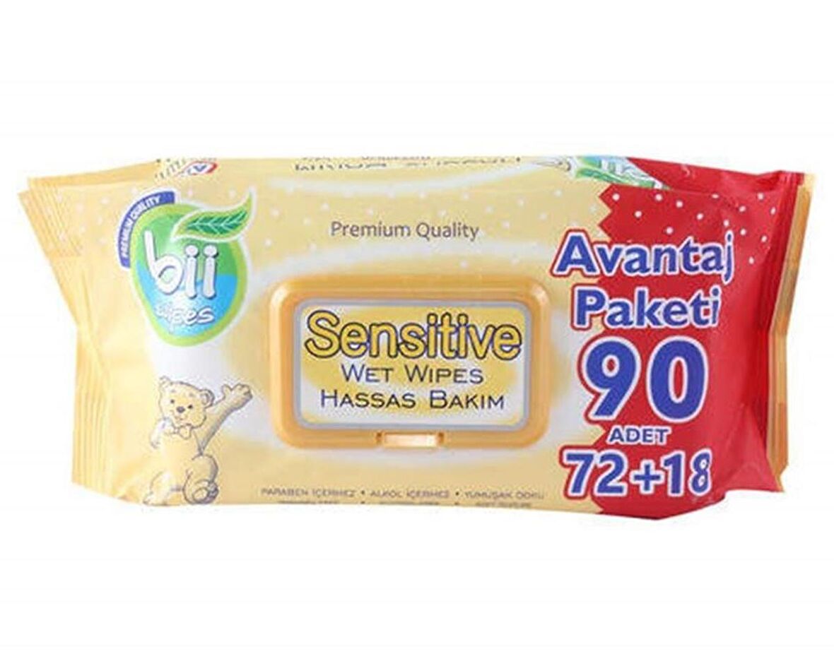Bii Wipes Sensitive Hassas Bakım Islak Mendil 72+18=90 Adet 8699182380059