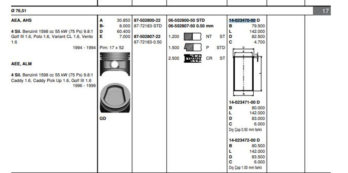 Vag Motor Gomlek Vw Audı Dizel (76,51mm) - Goetze 40234700g