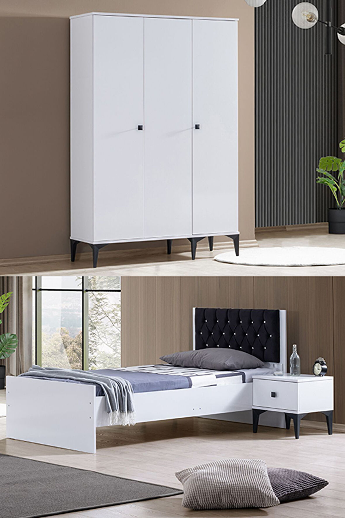 White Genç Odası - 3 Kapılı Dolap, Karyola, Komodin