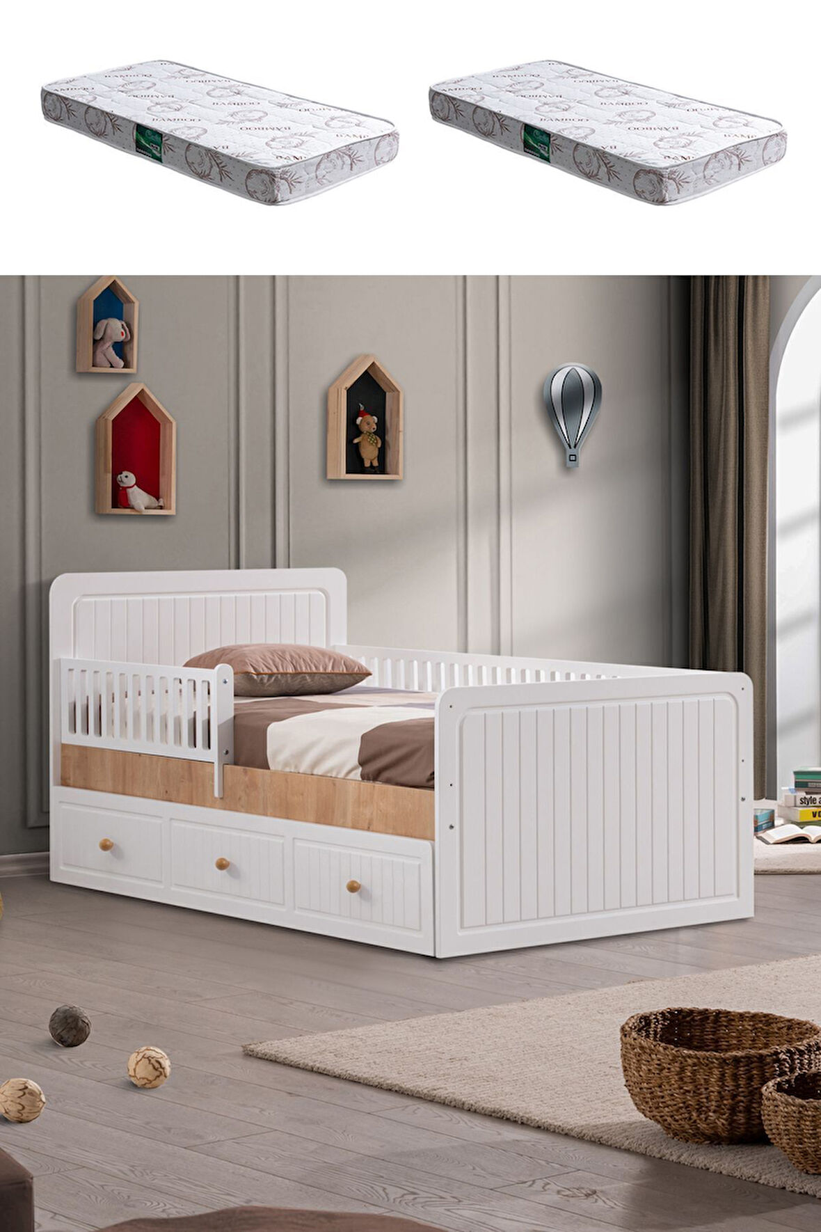 Montessori Karyola, Lena Yavrulu Montessori Yatak - Ceviz 2 Comfort Yatak