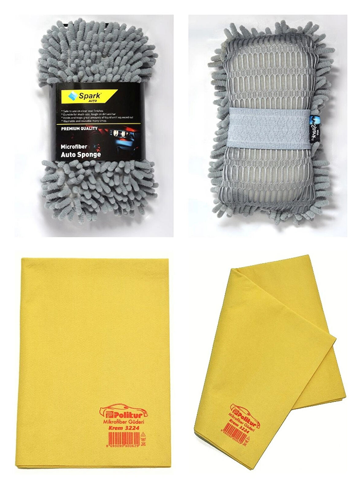 Spark 7040 Şönil Oto Yıkama Süngeri ve Polikur 3224 Mikrofiber Güderi Oto Kurulama Bezi (2'li SET)