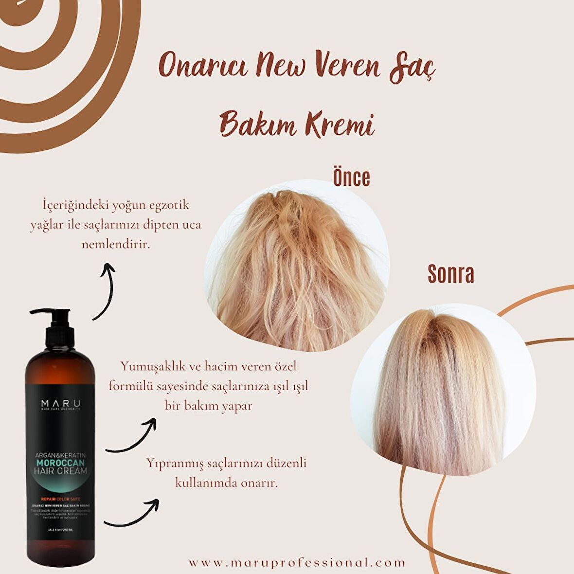 Onarıcı Nem Veren Argan Ve Keratin Saç Bakım Kremi 750 ml