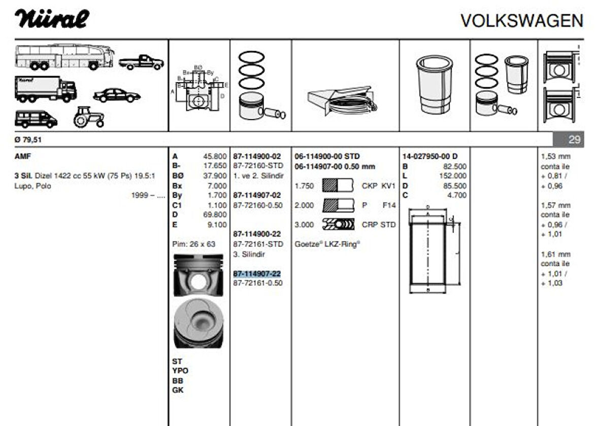 Vag Piston+segman (80,01mm 0,50 (3 Silindirli Motorun 3, Pistonu) Polo Audı A2 Arosa Cordoba İbiza IV / - Goetze 8772161050000g