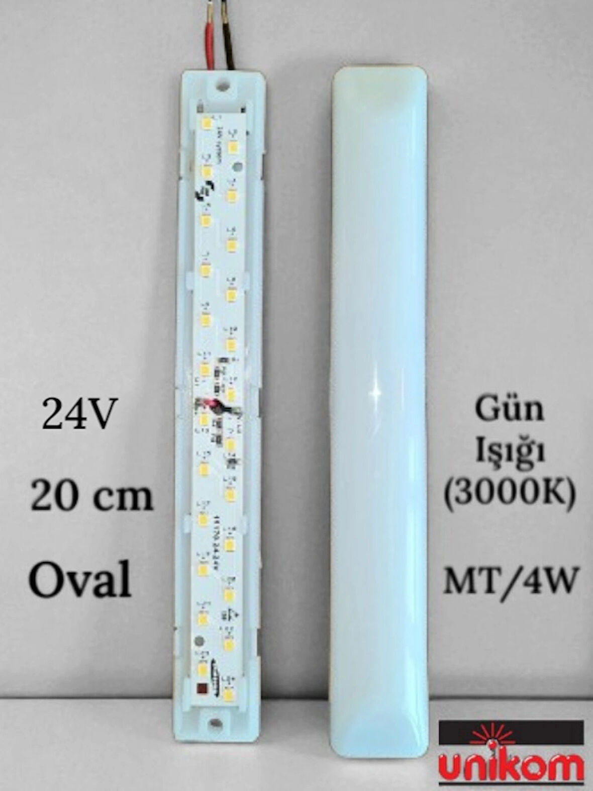 UNİKOM 50'Lİ PAKET -20 CM 24V - OVAL TABAN - GÜN IŞIĞI 3000K -TENTE LED AYDINLATMA ARMATÜR