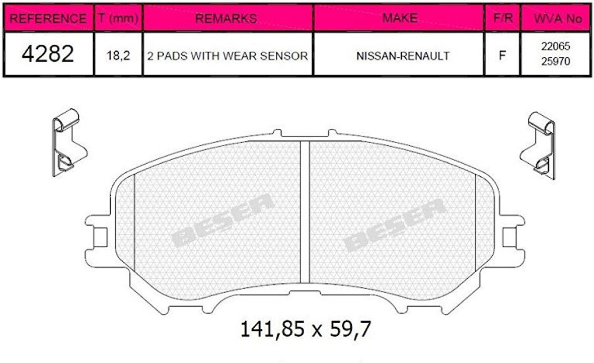 Nissan On Fren Balatası Nissan Qashqaı J11 Kasa 2013-> Xtraıl 2014-> Renault Kadjar 2015-> - Beser 4282