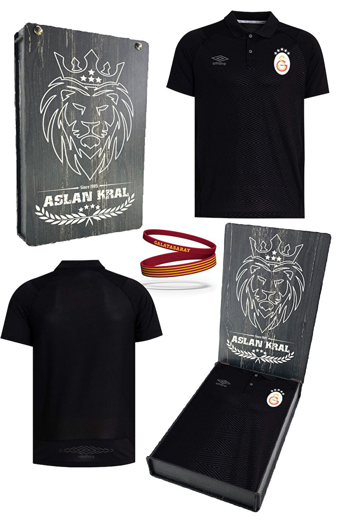 Galatasaray Orijinal Lisanslı 5 Yıldızlı Polo Yaka Siyah T-Shirt + Bileklik Set Hediyeli