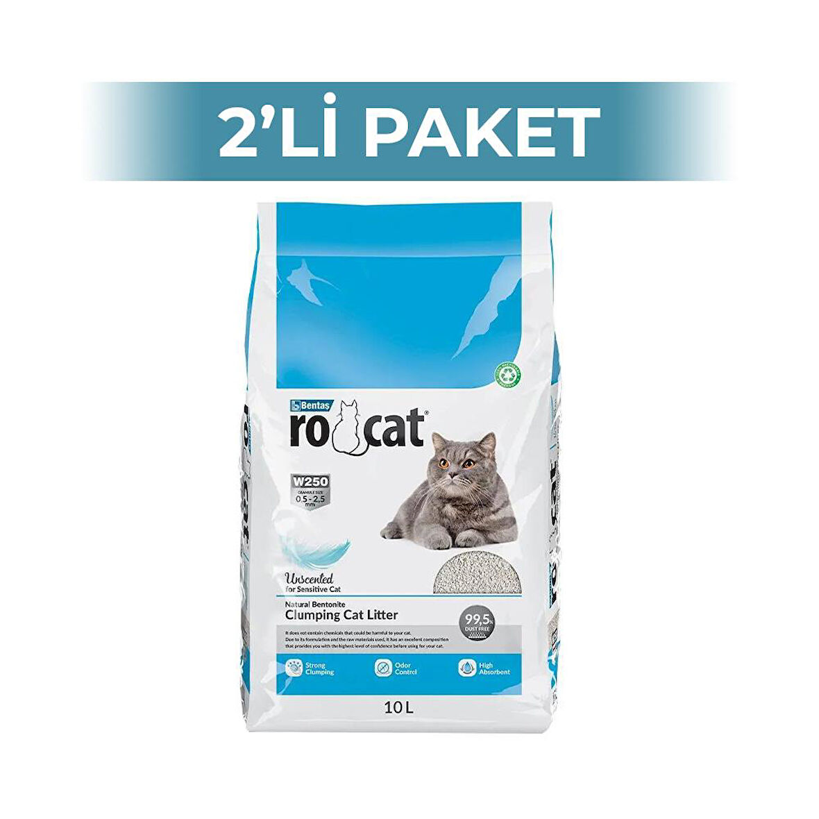RoCat Kokusuz Bentonit Kedi Kumu 10 lt 2 Adet