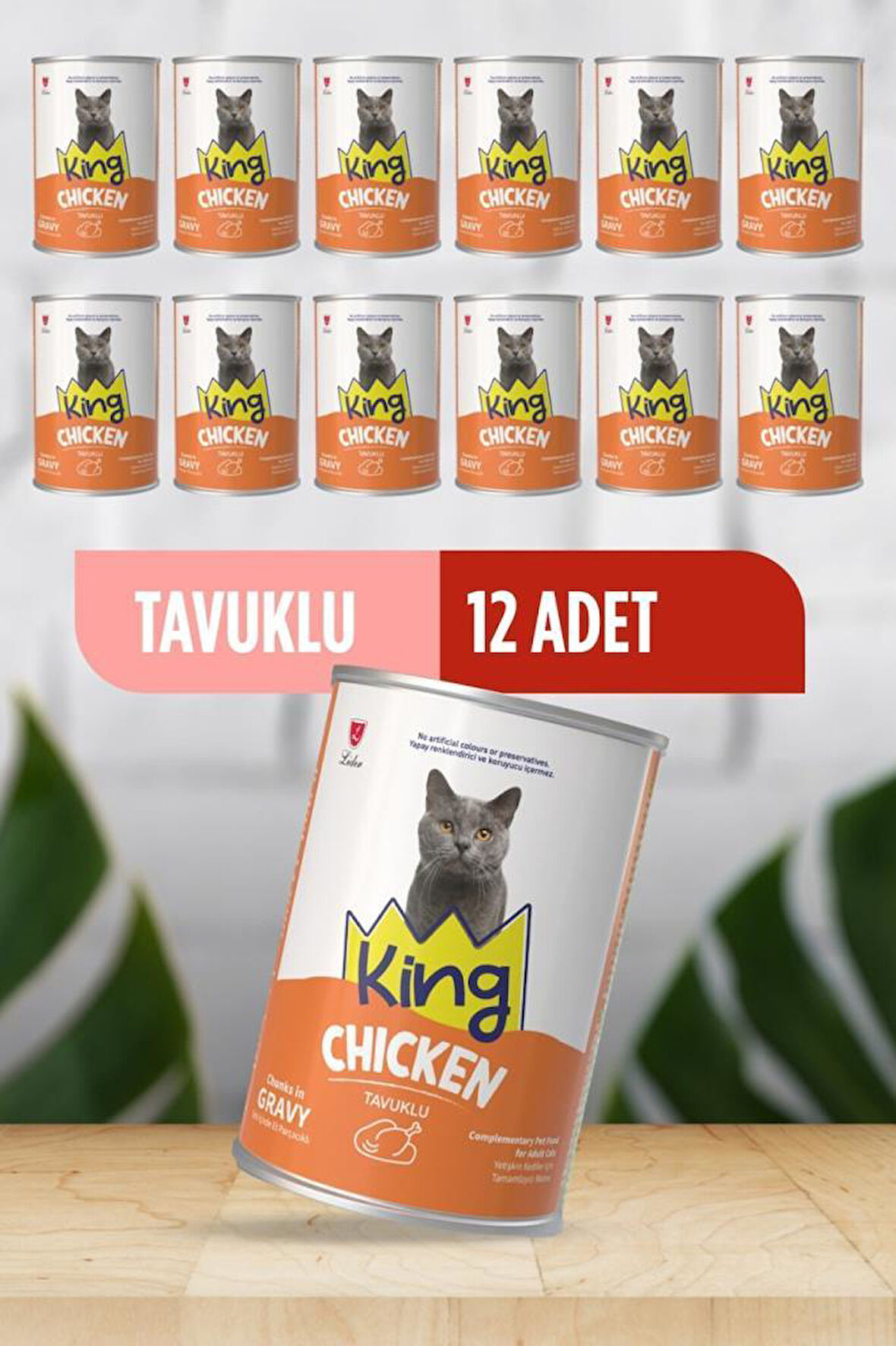 King Sos İçerisinde Et Parçacıklı Tavuklu Kedi Konservesi 400 G X 12 Adet