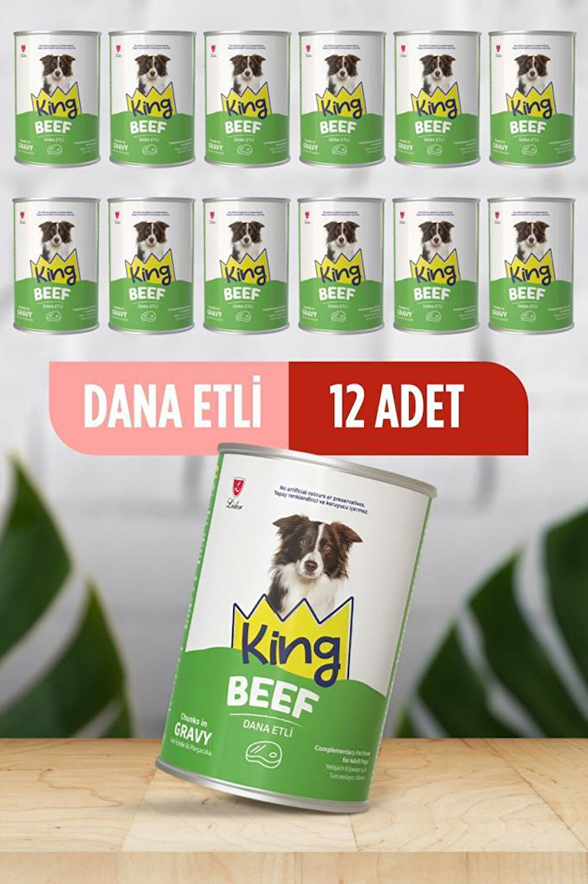 King Sos İçerisinde Et Parçacıklı Dana Etli Köpek Konservesi 400 gr x 12 Adet