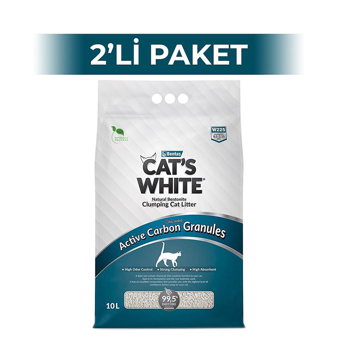 Cat's White Aktif Karbonlu Kedi Kumu 10 lt 2 Adet
