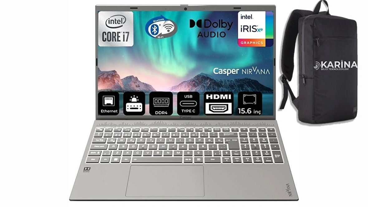 Casper Nirvana C550.1255-BV00X-29 Intel Core i7 1255U 32GB 1TB+1TB SSD Win 11 Pro 15.6" Taşınabilir Bilgisayar