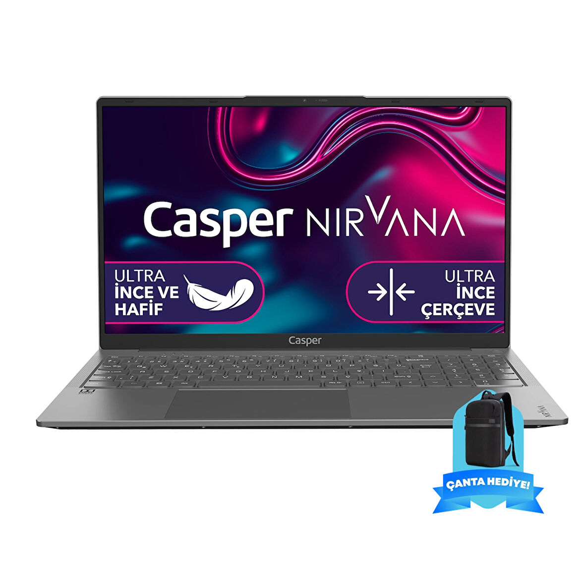 Casper Nirvana X600.1270-BX00R-G-F-M102 Intel Core i7-12700H 16GB RAM 2TB NVME SSD Windows 11 Pro + Nirvana 15.6" Sırt Çantası Gri Hediye