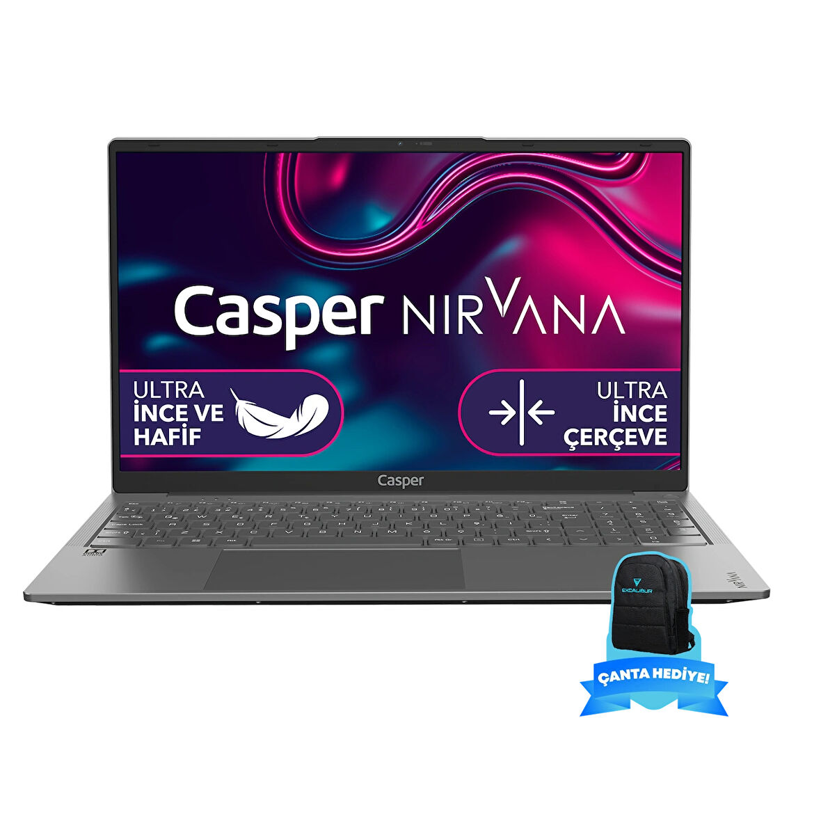 Casper Nirvana X600.1270-DF00A-G-F-CANEX16 Intel Core i7-12700H 32GB RAM 1TB NVME SSD Windows 11 Home + Excalibur 15.6"-16" Sırt Çantası Siyah Hediye