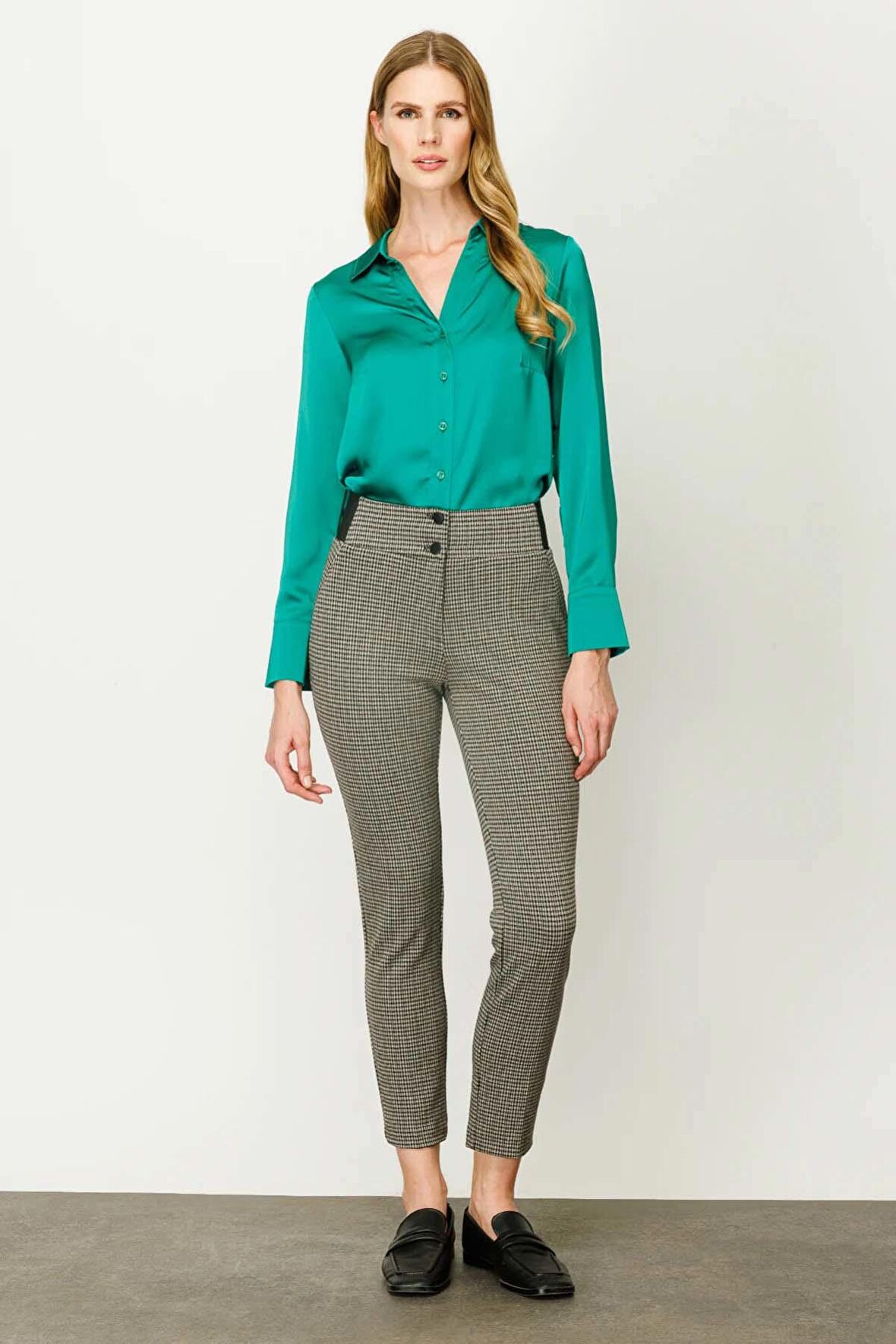 Ekol Kadın Pötiikare Desenli Pantolon 2101 Siyah