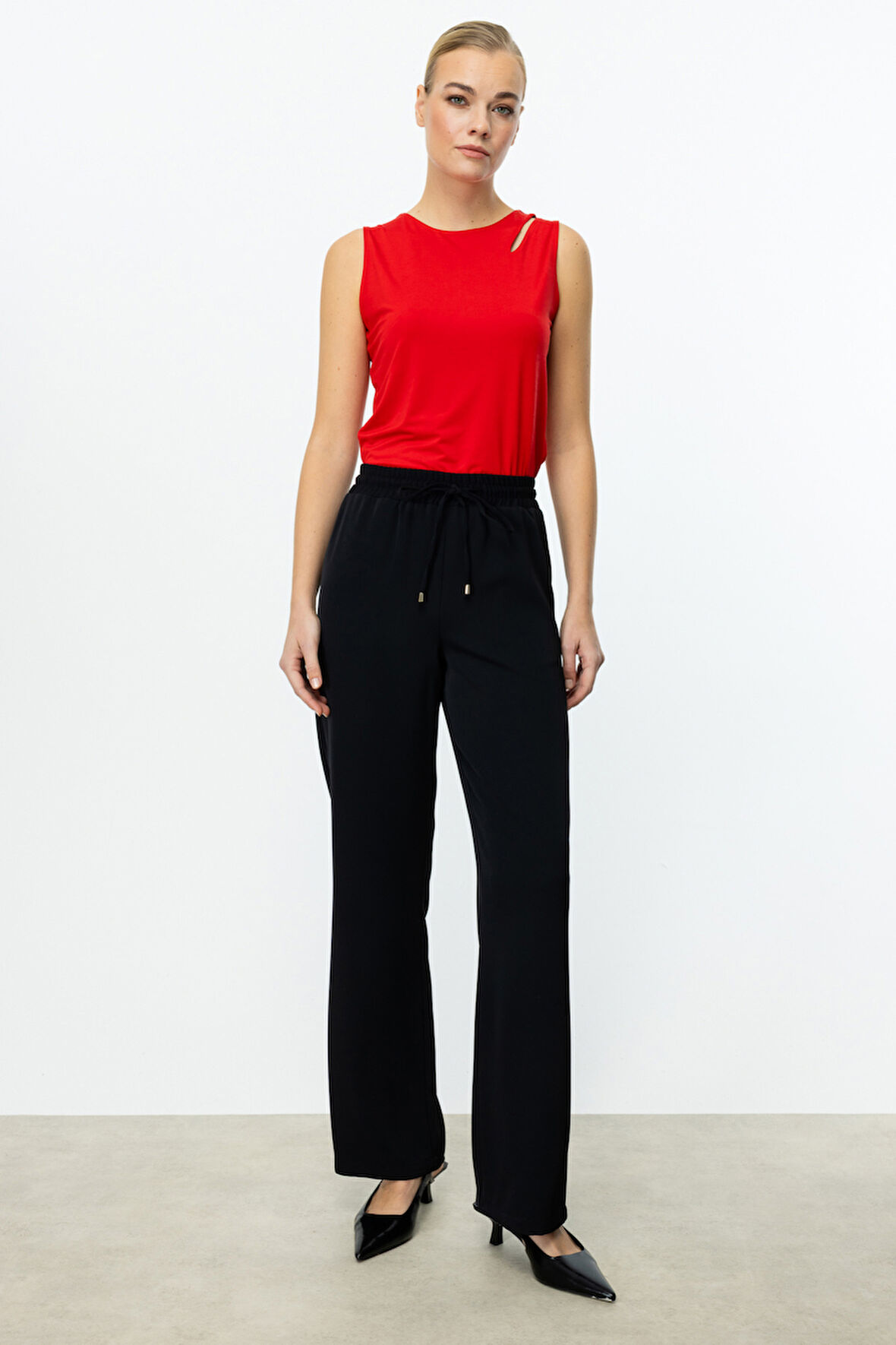 Ekol Kadın Bol Paça Krep Pantolon 2062 Siyah