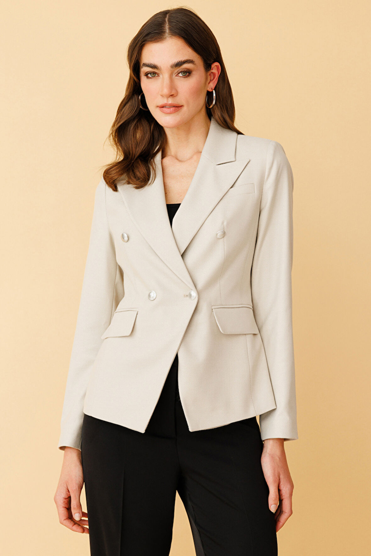 Ekol Kadın Kruvaze Düğmeli Ceket 4082 Bej