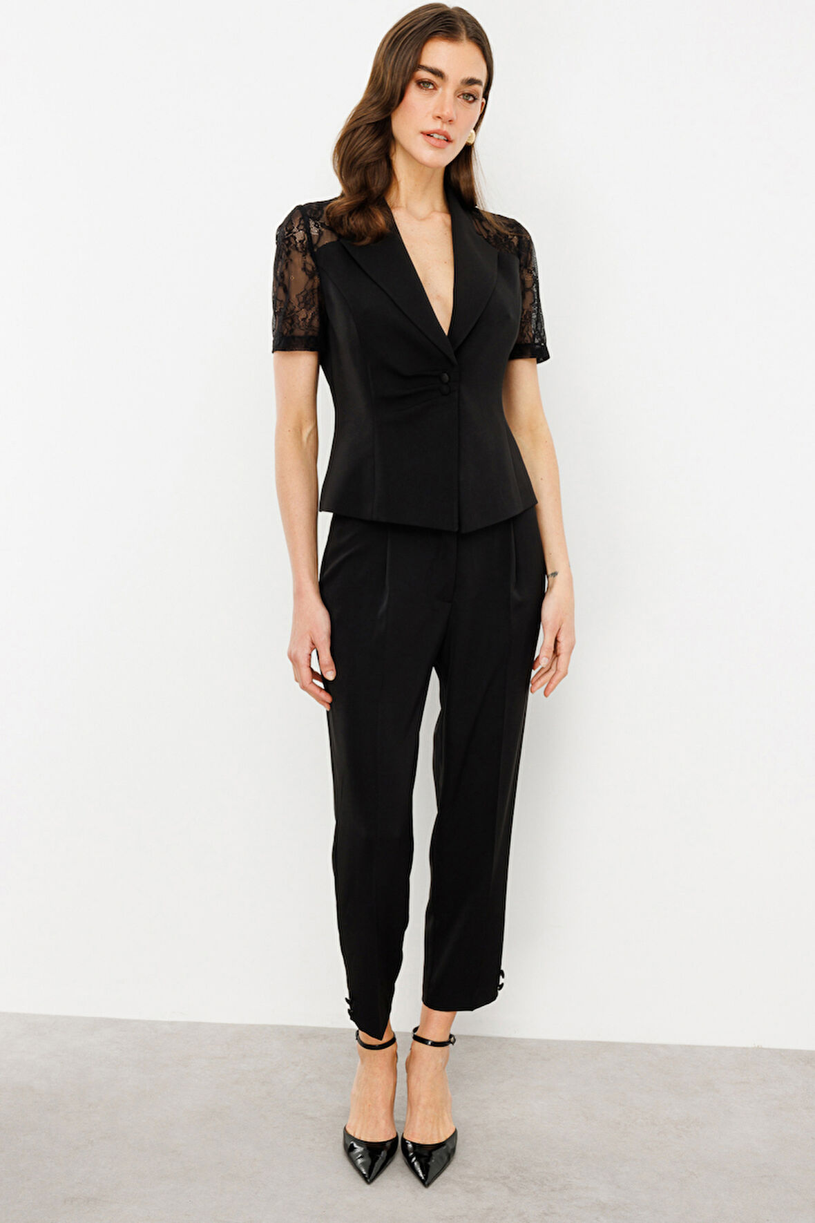 Ekol Kadın Paçası Düğme Detaylı Cepsiz Pantolon 4044 Siyah