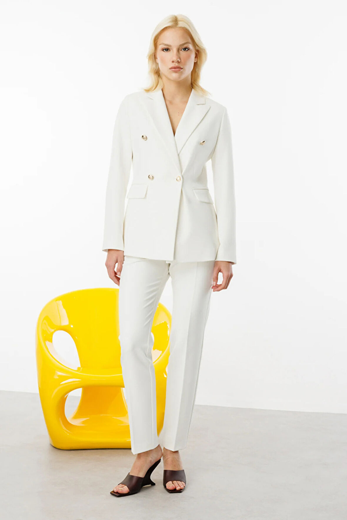 Ekol Kadın Kruvaze Yaka Kapak Cepli Ceket 4006 Ekru