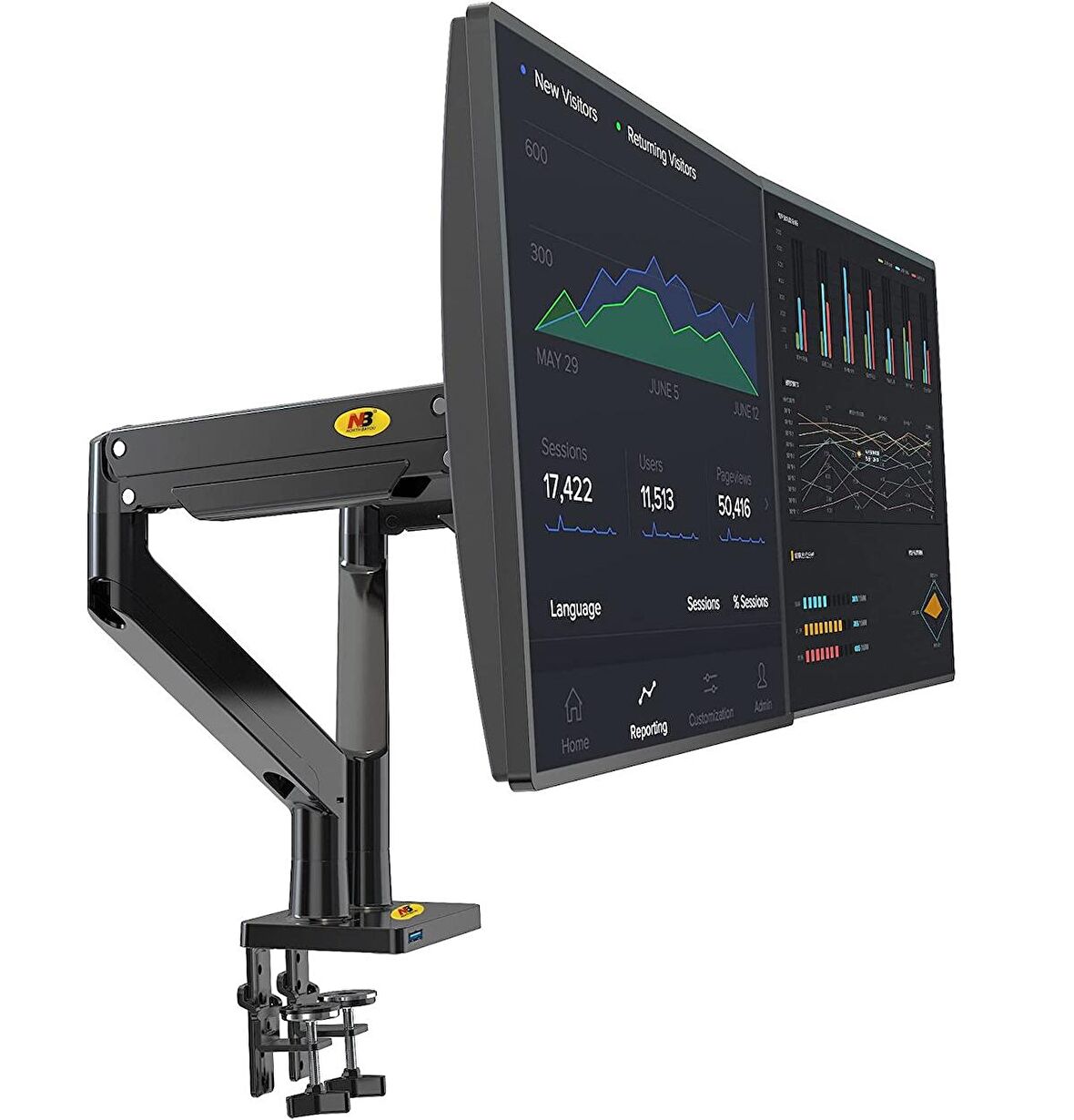 North Bayou NB G32 Çift Kol 22"-32" Amortisörlü 2-15kg Profosyonel Monitör Standı Siyah
