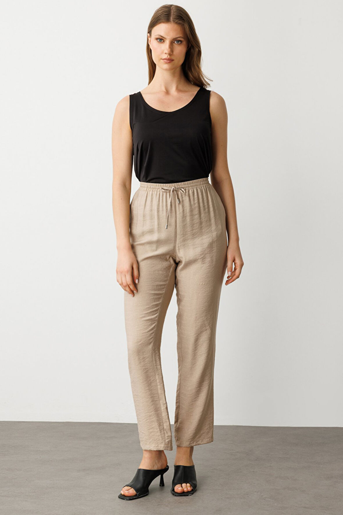 Ekol Kadın Büyük Beden Beli Lastikli Pantolon 7584 Kum