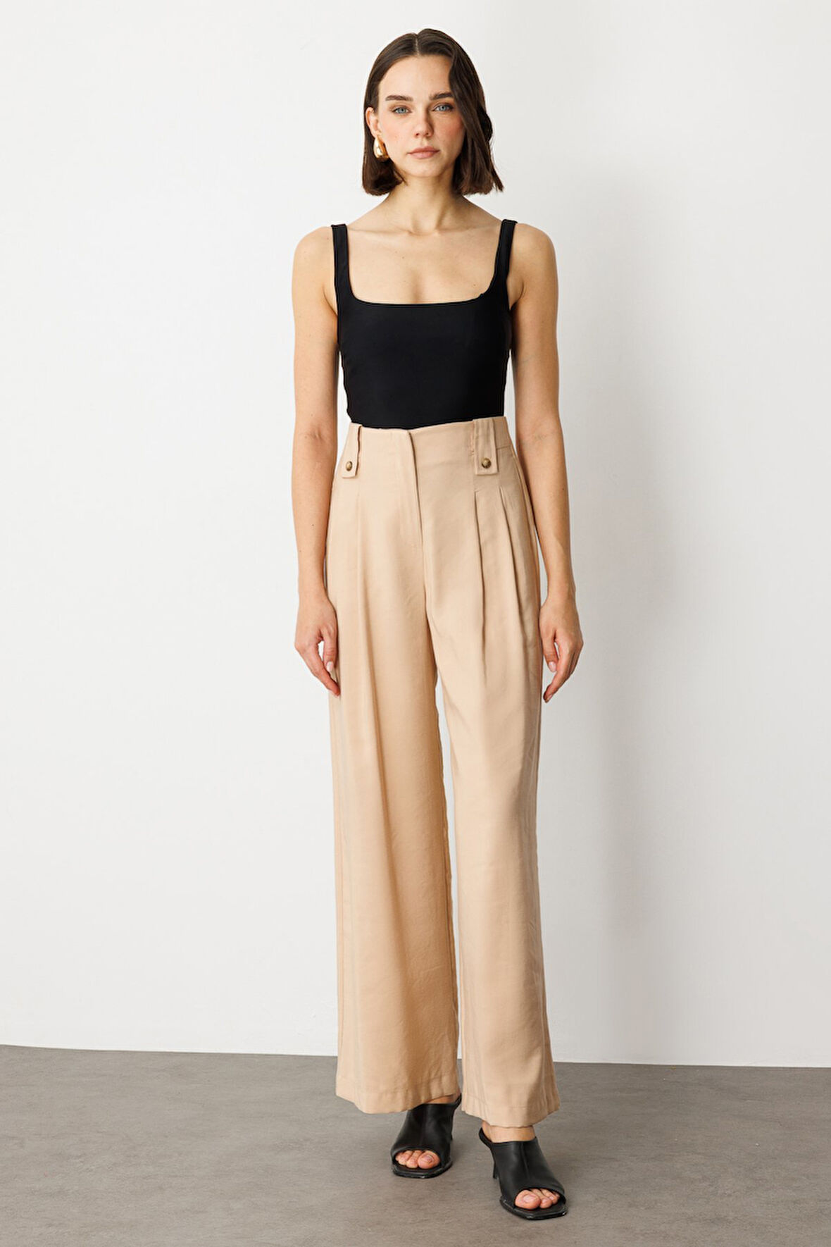 Ekol Kadın Pileli Geniş Paça Pantolon 2104 Kum