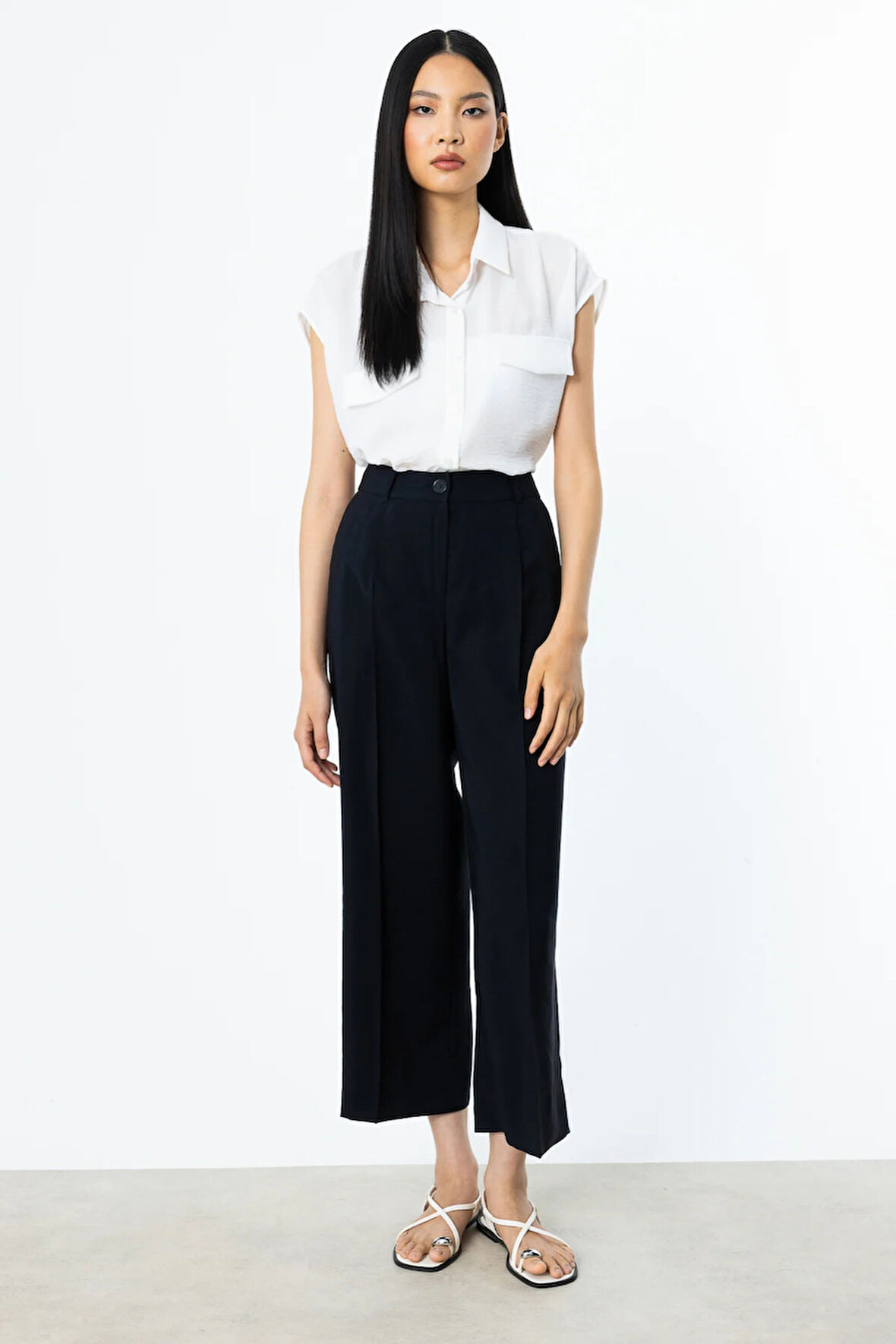 Ekol Kadın Tek Pile Bol Paça Pantolon 2106 Siyah