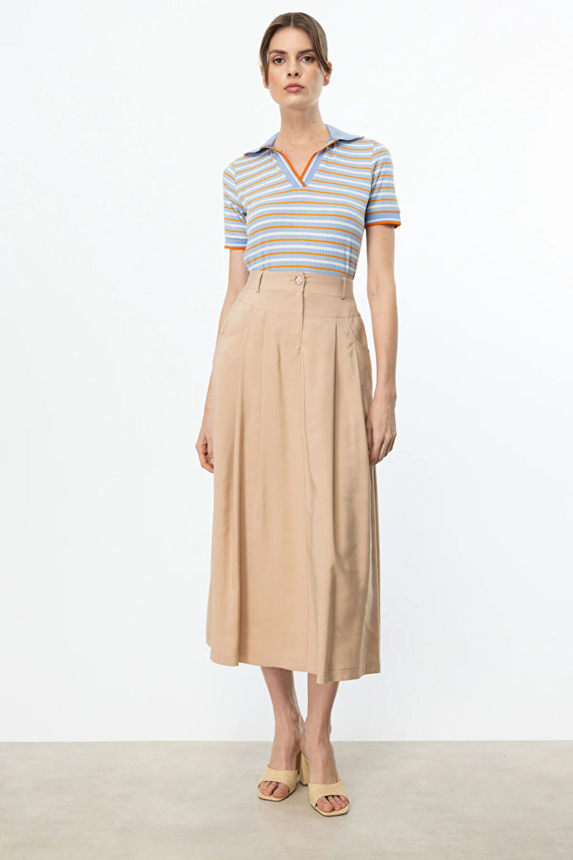 Ekol Kadın Beli Lastikli Yandan Cepli Etek 1066 Kum