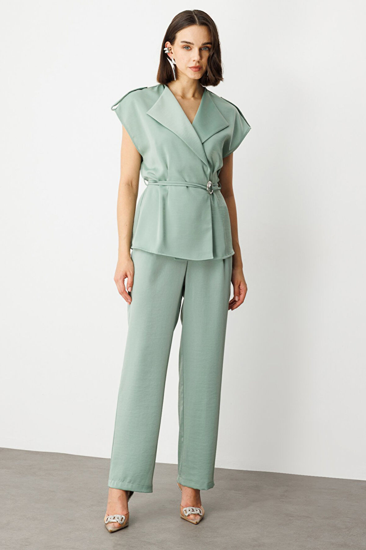 Ekol Kadın Tek Pile Bol Paça Pantolon 4266 Mint