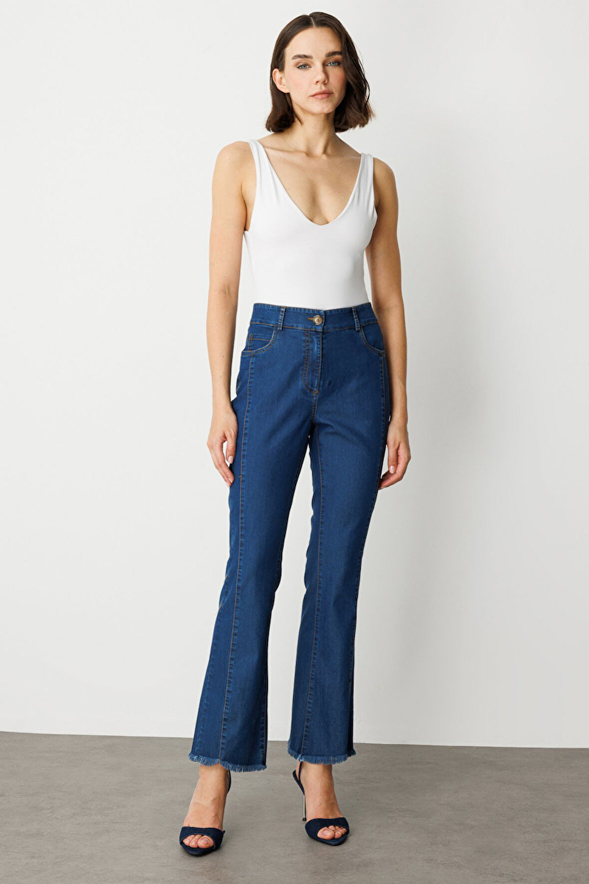 Ekol Kadın Çizgi Dikişli İspanyol Paça Pantolon 2136 Indigo