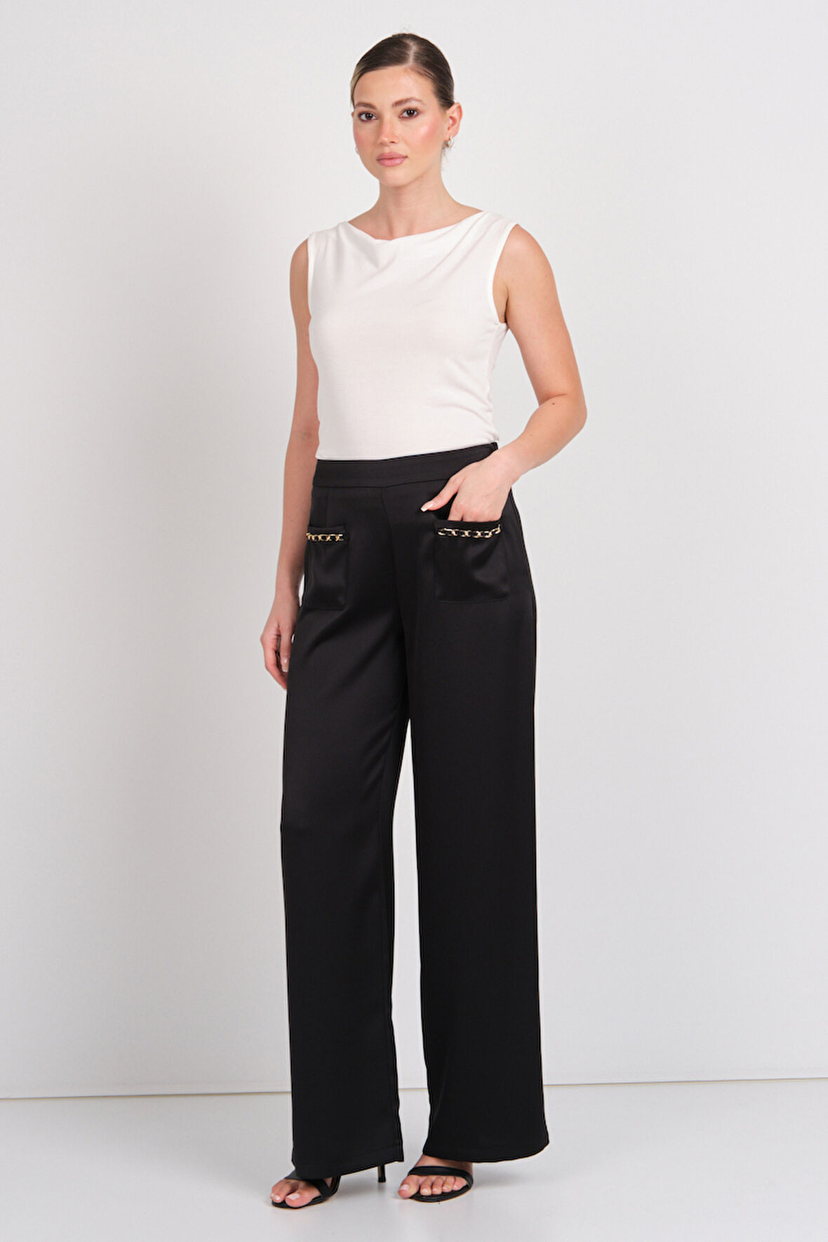 Ekol Kadın Cepleri Metal Aksesuarlı Beli Lastikli Pantolon 3348 Siyah