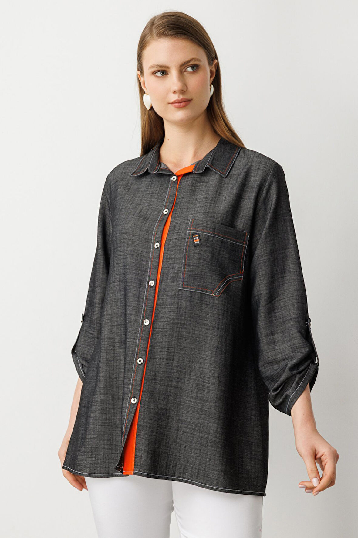 Ekol Kadın Büyük Beden Polo Yaka Bluz 3962 Siyah