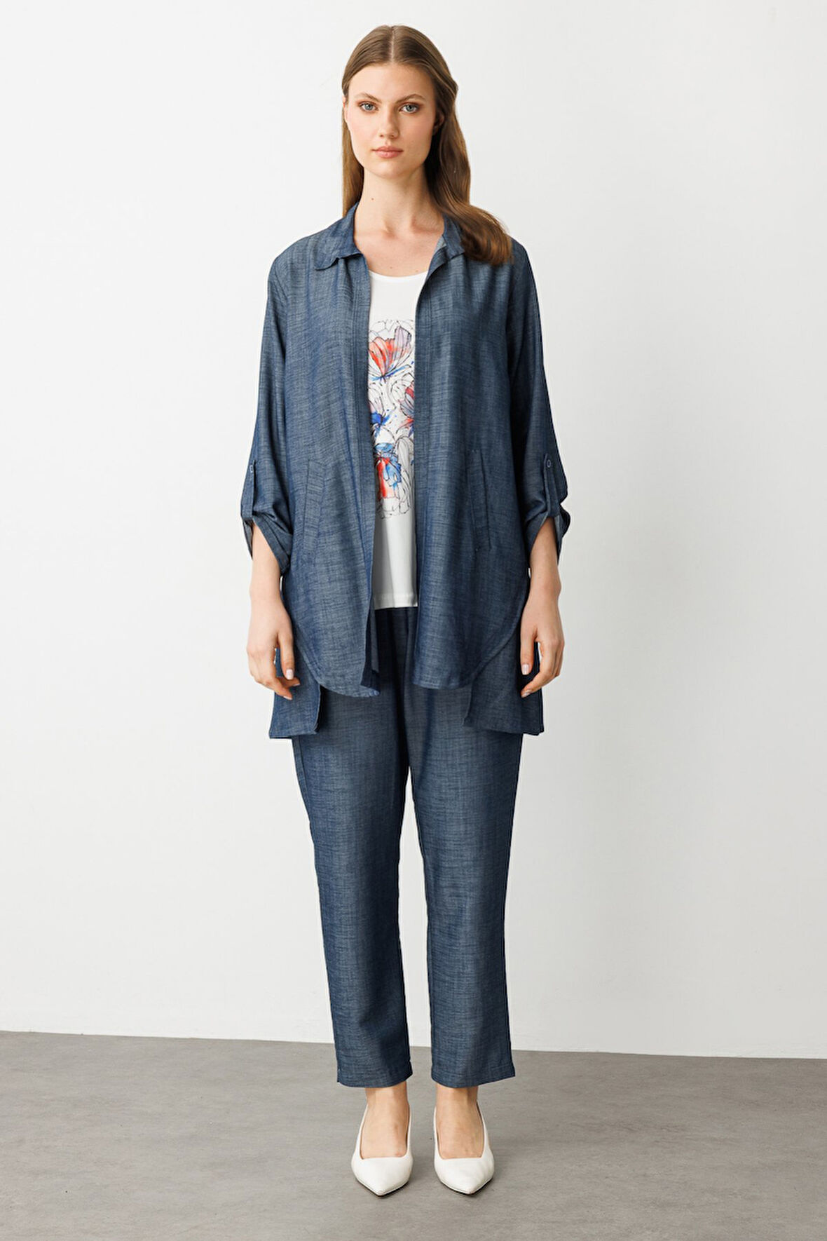 Ekol Kadın Büyük Beden Beli Lastikli Boru Paça Pantolon 7564 Indigo