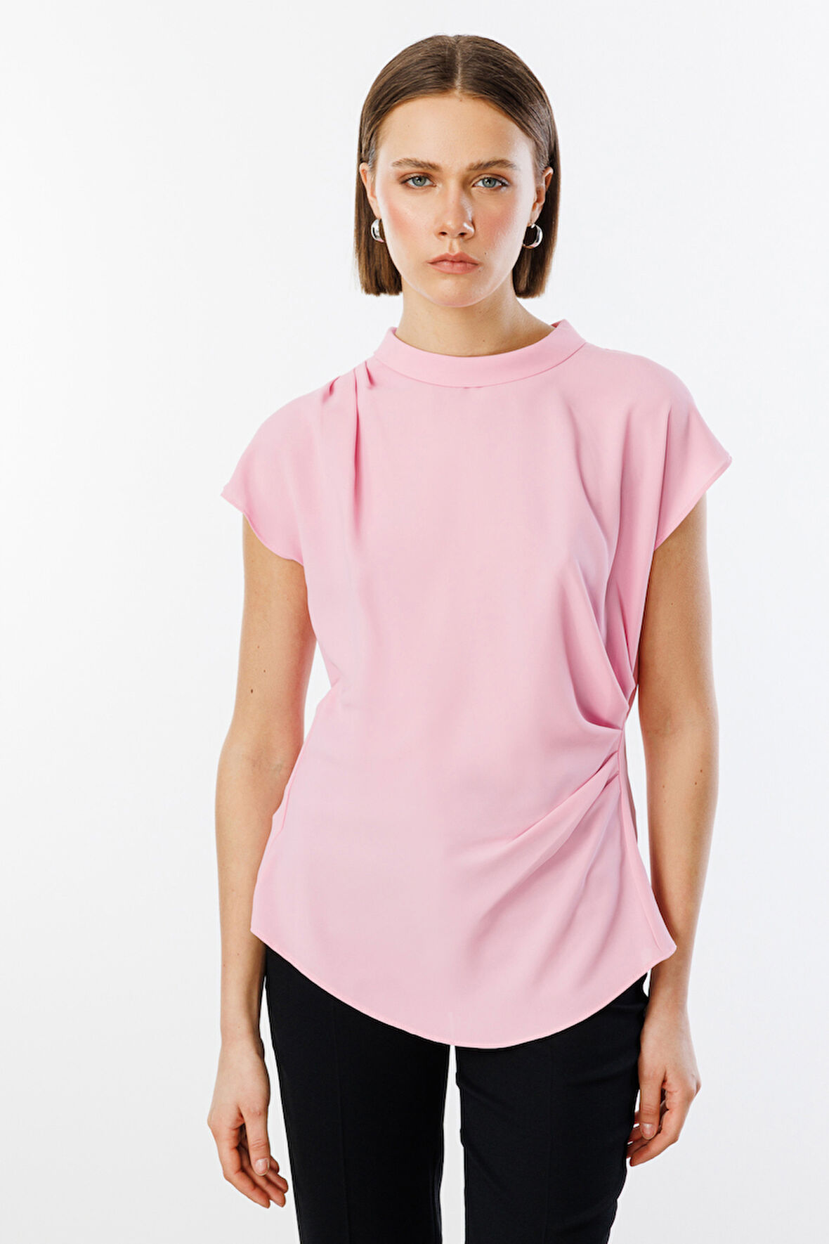 Ekol Kadın Drapeli Kolsuz Bluz 3038 Pembe