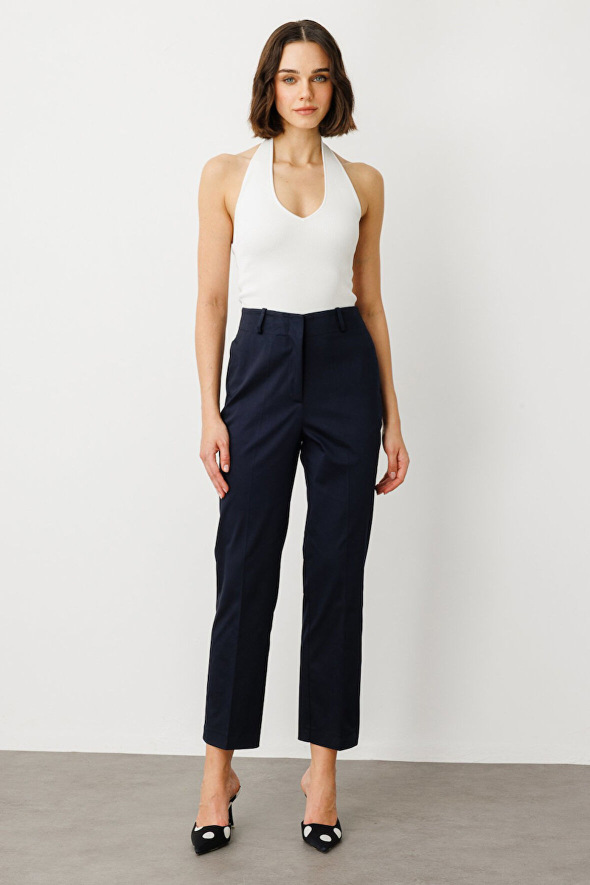 Ekol Kadın Yüksek Bel Detaylı Pamuklu Pantolon 2060 Lacivert