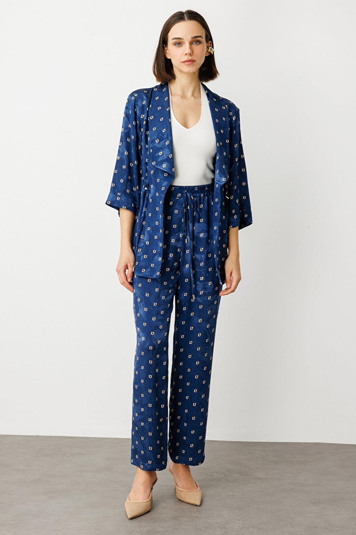 Ekol Kadın Beli Lastikli Desenli Pantolon 4244 Lacivert