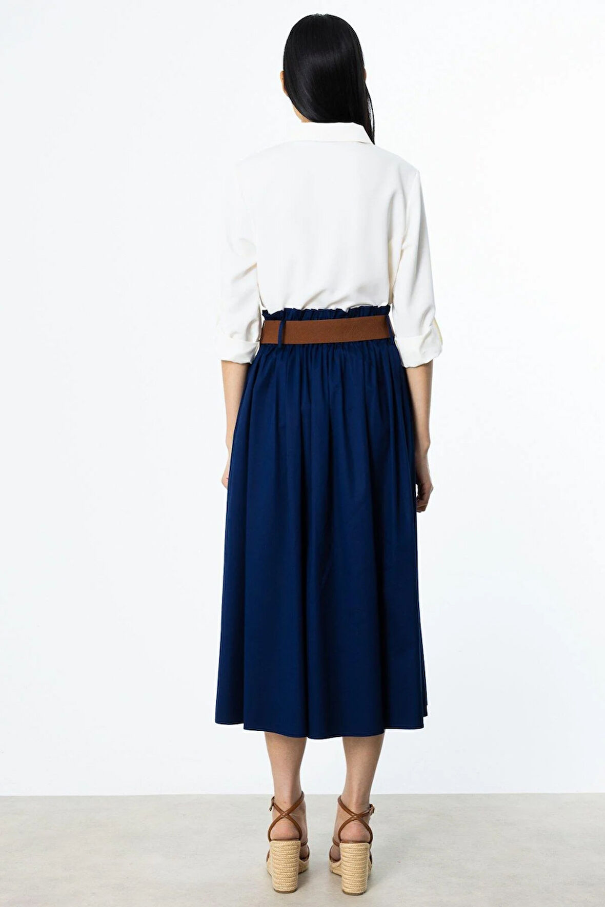 Ekol Yüksek Bel Kemerli Karışım Kumaş ETEK