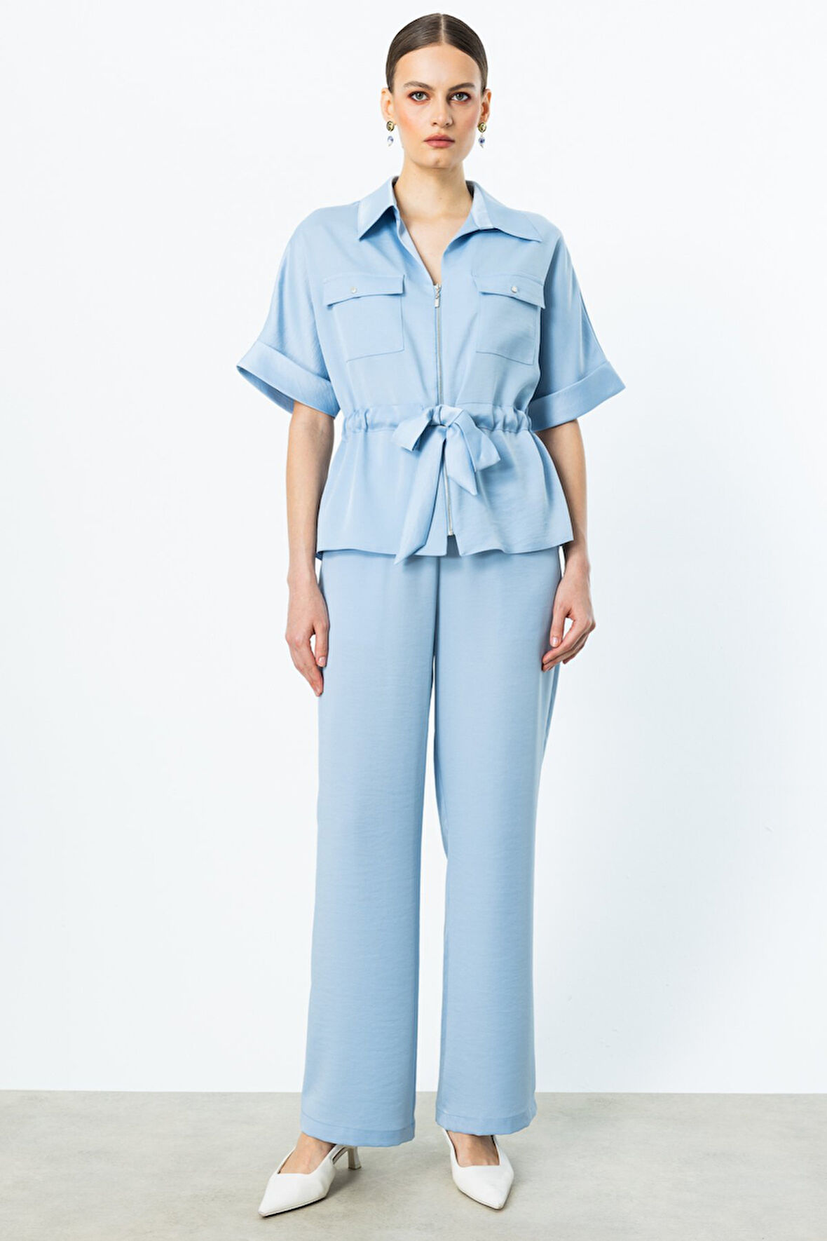 Ekol Kadın Beli Lastikli Bol Paça Pantolon 3364 Mavi