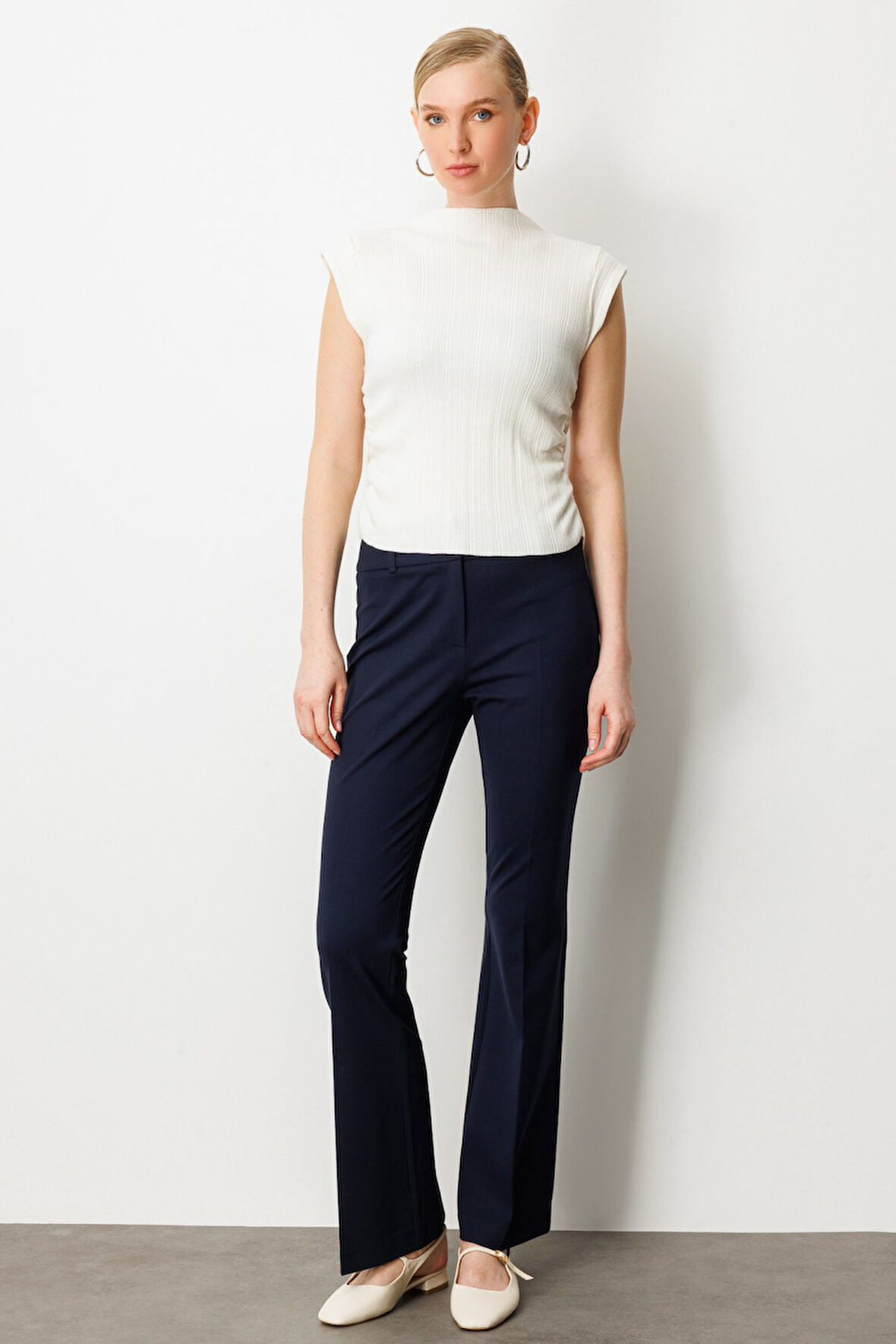 Ekol Kadın İspanyol Paça Cepsiz Pantolon 1081 Lacivert