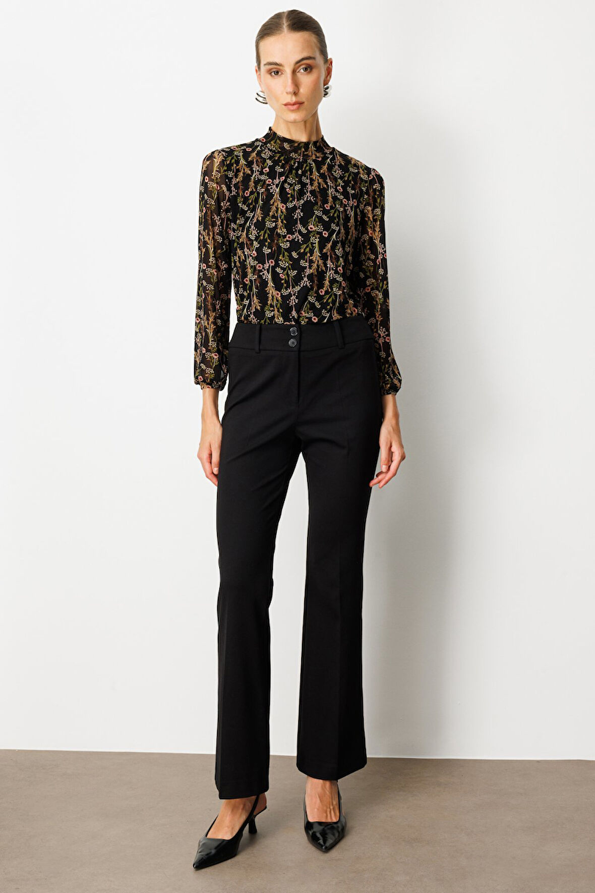 Ekol Kadın İspanyol Paça Cepsiz Pantolon 1081 Siyah