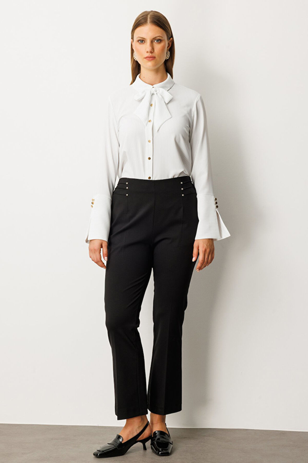 Ekol Kadın Büyük Beden Beli Lastikli Boncuk Detaylı Pantolon 1085 Siyah