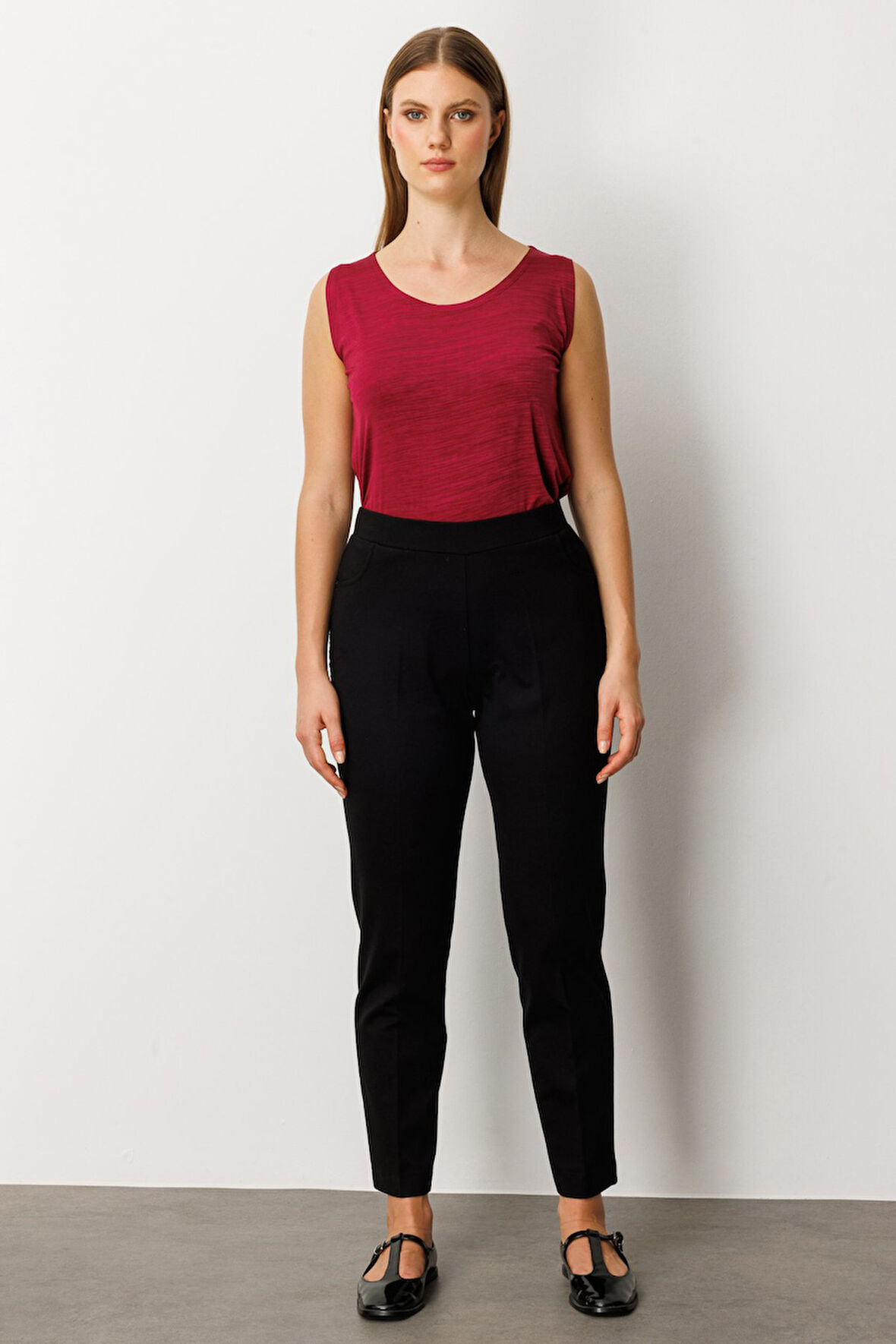 Ekol Kadın Büyük Beden Dantel Süslemeli Dar Paça Pantolon 1087 Siyah