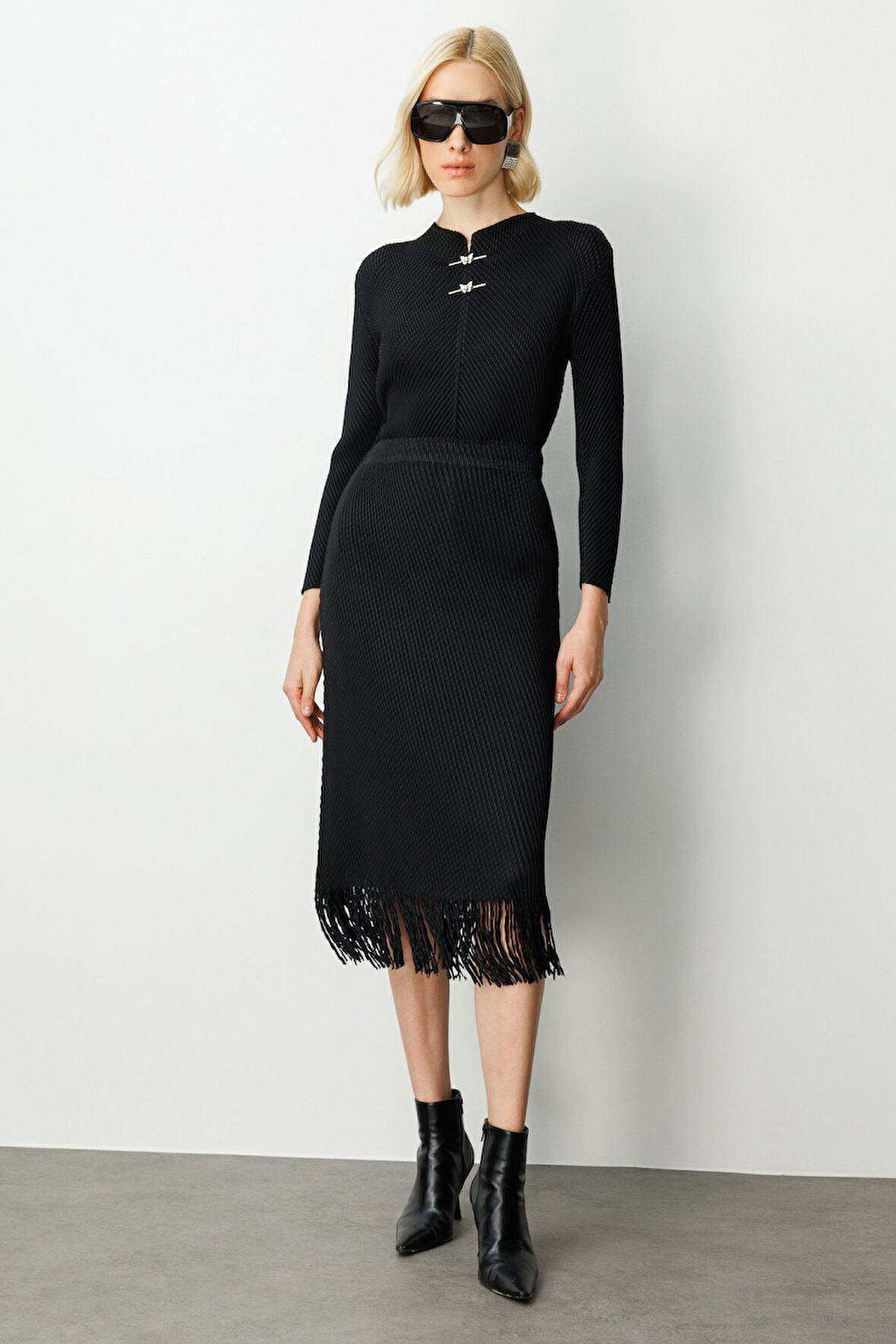 Ekol Kadın Beli Lastikli Püsküllü Etek 3911 Siyah