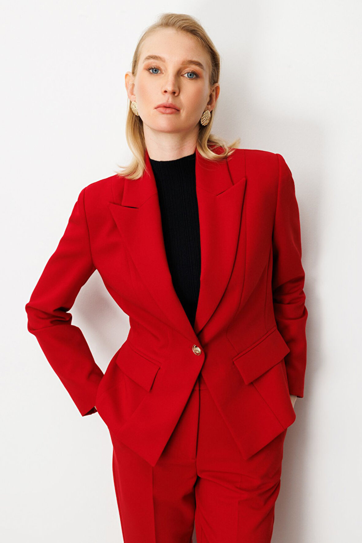 Ekol Kadın Kapak Cepli Vatkalı Ceket 5021 Kırmızı