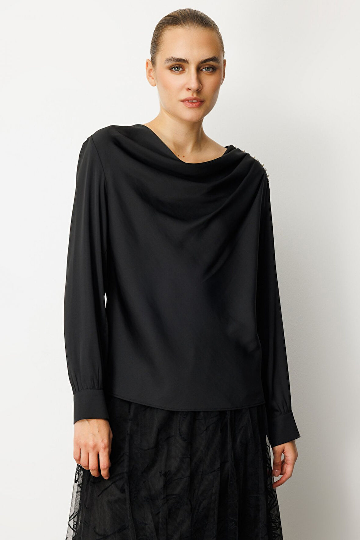 Ekol Degaje Yaka Saten Bluz