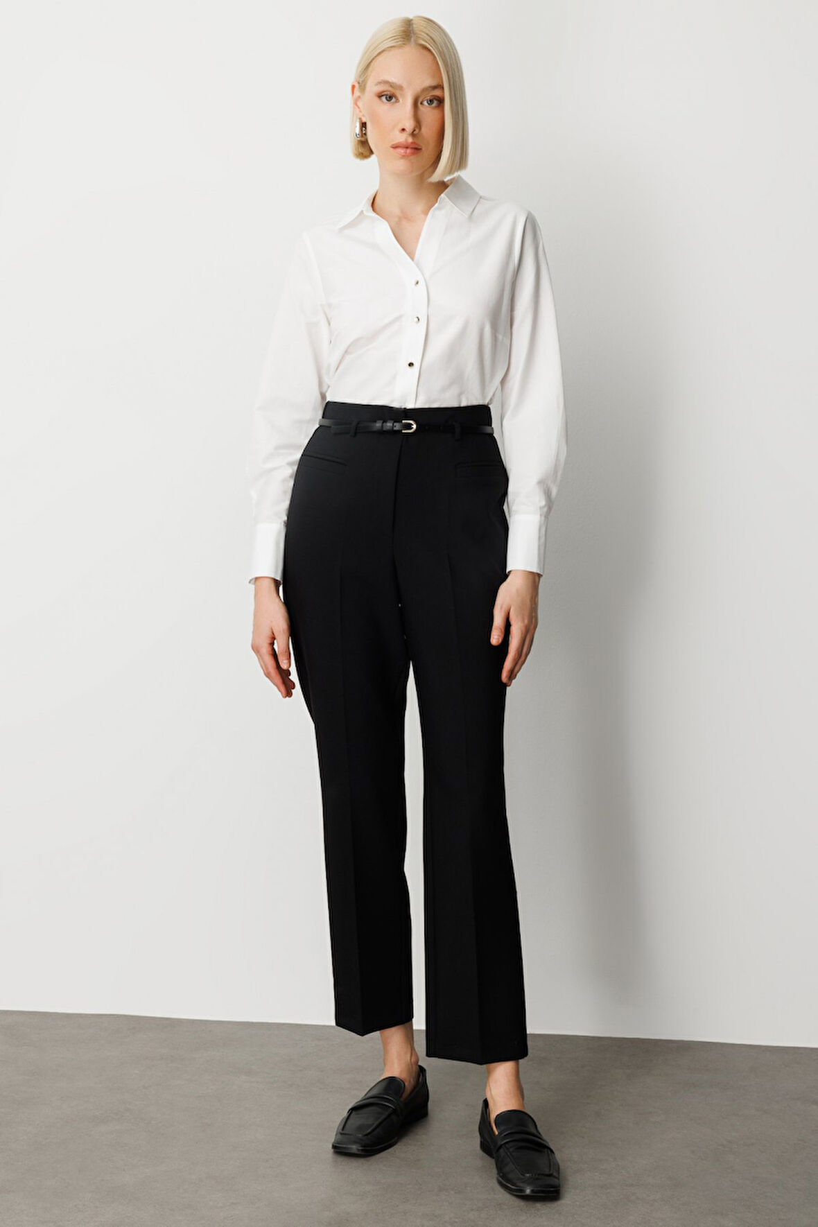 Ekol Kadın Beli Kemerli Boru Paça Pantolon 1001 Siyah