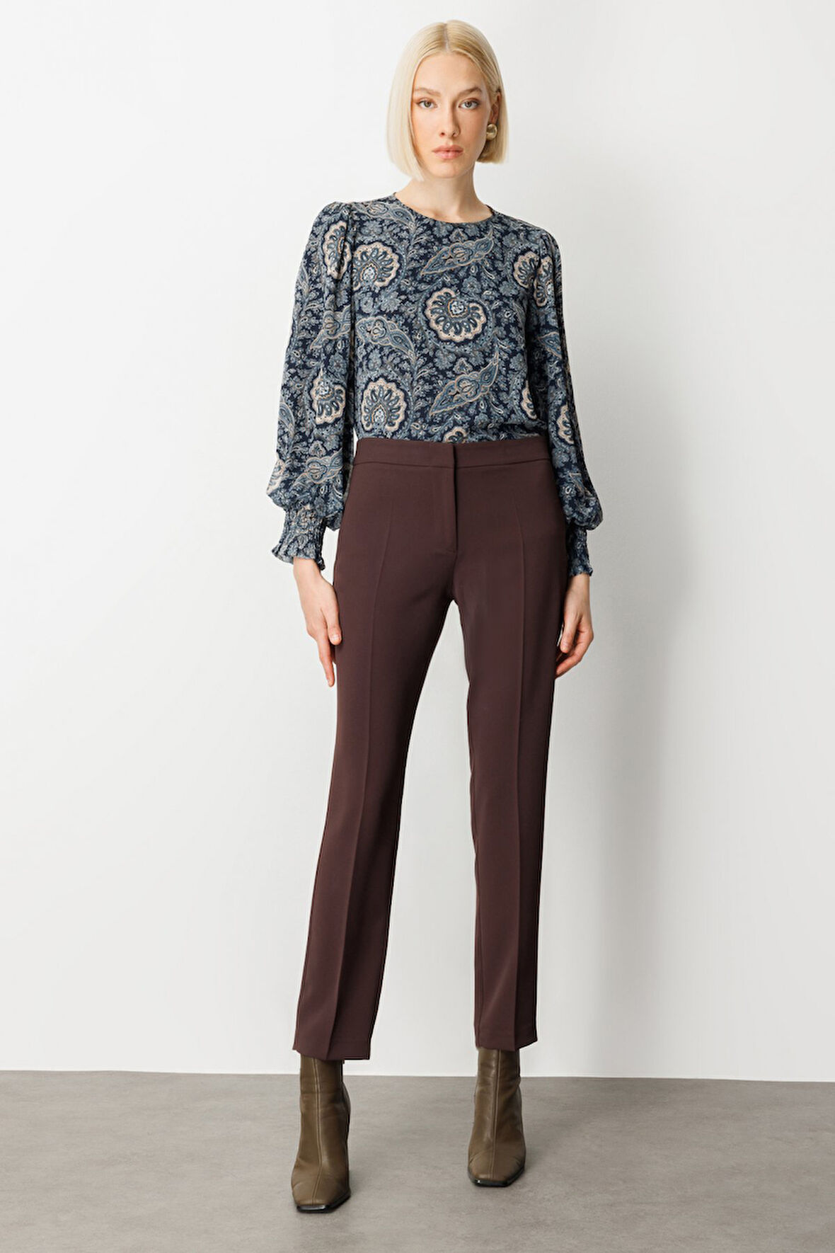 Ekol Kadın Dar Paça Krep Pantolon 1029 Kahverengi