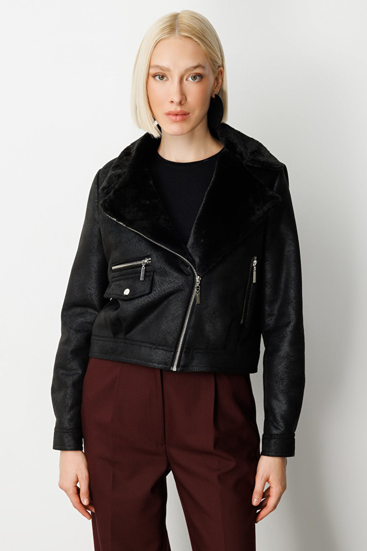 Ekol Kadın Peluşlu Güderi Mont 8011 Siyah