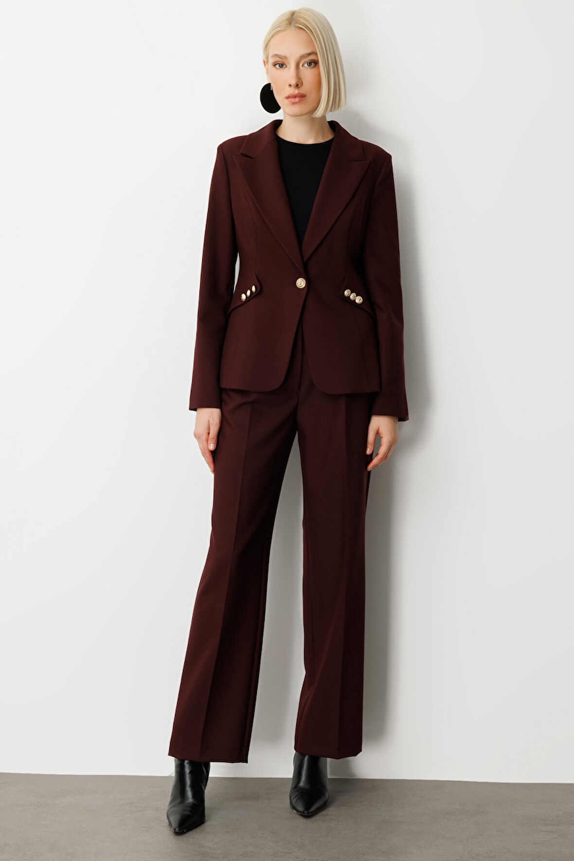 Ekol Kadın Yüksek Bel Bol Paça Pantolon 5019 Bordo